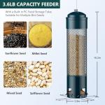 LCSEVEN Bird Feeders for Outdoors Squirrel Proof with Weight-Activated Perches, Hanging Bird Feeder for Outside, Metal Feeder for Wild Cardinal, Finch, Blue Jay, Chickadee, 3LB Seed Capacity, Green