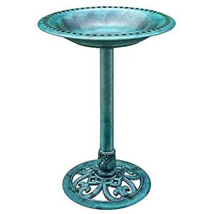 VIVOHOME 28 Inch Height Polyresin Lightweight Antique Outdoor Garden Bird Bath Green