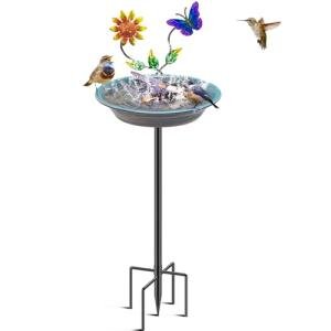 MeyRolizn Bird Bath for Outside, Metal Birdbath Bowl Decorated Metal with 5 Prong Base Stand Outdoor Bird Baths Bird Feeder Garden Decor Yard Art (A-Blue)