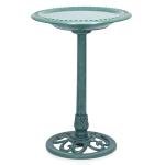 Alpine Corporation TEC116 Outdoor Aged Green Pedestal Birdbath with Scrollwork, 28" Tall, Green