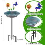 MeyRolizn Bird Bath for Outside, Metal Birdbath Bowl Decorated Metal with 5 Prong Base Stand Outdoor Bird Baths Bird Feeder Garden Decor Yard Art (A-Blue)