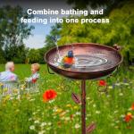 GRECOMEIN Metal Bird Bath for Outside with 2 Bird Decor, Hummingbird on Pole & Sparrow on Bowl, 38.5 Inch Height Garden Birdbath, 12 Inch Antique Bronze Freestanding Birdfeeder Bath for Yard Patio