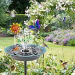 MeyRolizn Bird Bath for Outside, Metal Birdbath Bowl Decorated Metal with 5 Prong Base Stand Outdoor Bird Baths Bird Feeder Garden Decor Yard Art (A-Blue)