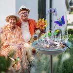 MeyRolizn Bird Bath for Outside, Metal Birdbath Bowl Decorated Metal with 5 Prong Base Stand Outdoor Bird Baths Bird Feeder Garden Decor Yard Art (A-Blue)