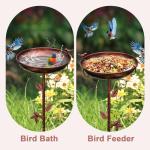 GRECOMEIN Metal Bird Bath for Outside with 2 Bird Decor, Hummingbird on Pole & Sparrow on Bowl, 38.5 Inch Height Garden Birdbath, 12 Inch Antique Bronze Freestanding Birdfeeder Bath for Yard Patio