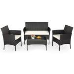 FDW | 4-Piece Patio Furniture Set | Black | Outdoor Wicker Furniture with Coffee Table | Modern Rattan Chairs Conversation Set | Outdoor Seating | Weather-Resistant | for Porch, Garden, Lawn