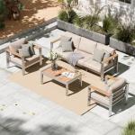 Oasbira Aluminum Outdoor Patio Furniture Set with Coffee Table, 4 Piece Patio Conversation Sets with Washable Thick Cushions, Outdoor Sectional Furniture Set for Porch, Balcony, Deck, Silver