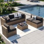 Aoxun Patio Furniture Sets, 7-Piece Outdoor Patio Furniture with Thick Cushions, Wicker Outdoor Conversation Set Sectional Sofa for Backyard, Poolside, Garden