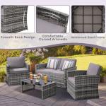 KROFEM 4-Piece Patio Furniture Set, Wicker Outdoor Rattan Sectional Sofa with Cushions and Glass Table, All-Weather Outdoor Conversation Set, Ideal for Garden, Porch, Backyard, Grey