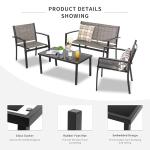 Shintenchi 4 Pieces Patio Furniture Set All Weather Textile Fabric Outdoor Conversation Set, with Glass Coffee Table, Loveseat, 2 Single Chairs for Home, Garden, Lawn, Porch（Light Brown）