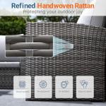 Wisteria Lane 4 Piece Patio Furniture Set, Wicker Outdoor Patio Conversation Furniture Set, All Weather Outdoor Patio Sofa with Cushion and Glass Table, Ash Gray