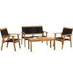 Devoko 4 Pieces Acacia Wood Patio Conversation Sets, Patio Furniture Set with Hand Woven Rope Seats and Back, Outdoor Chair and Table Set for 4 for Balcony, Backyard, Deck, Poolside