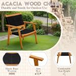 Devoko 4 Pieces Acacia Wood Patio Conversation Sets, Patio Furniture Set with Hand Woven Rope Seats and Back, Outdoor Chair and Table Set for 4 for Balcony, Backyard, Deck, Poolside
