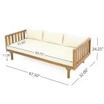 Merax Outdoor 4-Piece Acacia Wood Conversation Set - Patio 3-Seat Loveseat Sofa w/Coushion, 2 Armchair and Round Coffee Table for Backyard, Lawn, Balcony, Teak + Beige