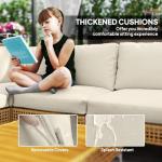 Outsunny 7 Piece Wicker Patio Furniture Set, Modular Outdoor Sectional with Thickened Cushions, Rattan Outdoor Furniture Conversation Set with Slatted Acacia Wood Table for Backyard, Khaki/Beige