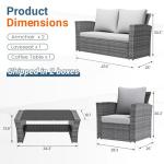 Wisteria Lane 4 Piece Patio Furniture Set, Wicker Outdoor Patio Conversation Furniture Set, All Weather Outdoor Patio Sofa with Cushion and Glass Table, Ash Gray
