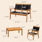 Devoko 4 Pieces Acacia Wood Patio Conversation Sets, Patio Furniture Set with Hand Woven Rope Seats and Back, Outdoor Chair and Table Set for 4 for Balcony, Backyard, Deck, Poolside