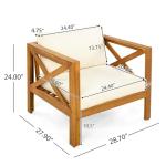 Merax Outdoor 4-Piece Acacia Wood Conversation Set - Patio 3-Seat Loveseat Sofa w/Coushion, 2 Armchair and Round Coffee Table for Backyard, Lawn, Balcony, Teak + Beige