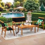 Devoko 4 Pieces Acacia Wood Patio Conversation Sets, Patio Furniture Set with Hand Woven Rope Seats and Back, Outdoor Chair and Table Set for 4 for Balcony, Backyard, Deck, Poolside