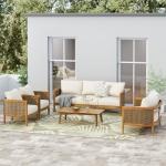 Merax 5-Piece Outdoor Acacia Wood Wicker Conversation Set with 3 Seater Sofa,Loveseat,2 Chairs and Coffetable for Backyard