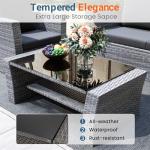 Wisteria Lane 4 Piece Patio Furniture Set, Wicker Outdoor Patio Conversation Furniture Set, All Weather Outdoor Patio Sofa with Cushion and Glass Table, Black