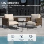 East Oak 3-Piece Patio Furniture Set | Armchairs & Coffee Table | Outdoor Furniture with Cushions | Deep Seating Modern Conversation Set | Garden, Porch, Balcony & Backyard | Chestnut & Apricot