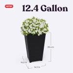 Keter Set of 2 Resin Modern Outdoor 22 Inch Tall Large Flower Pots, Tapered Wood Look Planters for Outdoor Plants and Front Porch Decor, Graphite