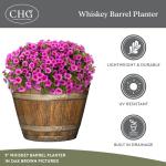 Classic Home and Garden Outdoor Whiskey Resin Flower Pot Barrel Planter, Walnut Brown, 20.5" (2 Pack)