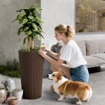 Trygoal 23.6" Tall Planters for Outdoor Plants,Large Outdoor Planters for Front Porch Decor with Drainage Hole, Flower Pots Fits Indoor Plants Patio/Garden, Plastic Striped Brown(2 Pack)