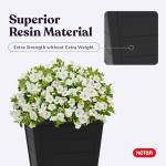 Keter Set of 2 Resin Modern Outdoor 22 Inch Tall Large Flower Pots, Tapered Wood Look Planters for Outdoor Plants and Front Porch Decor, Graphite