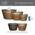 Classic Home and Garden Outdoor Whiskey Resin Flower Pot Barrel Planter, Walnut Brown, 20.5" (2 Pack)