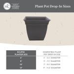 The HC Companies 12 Inch Eclipse Square Planter Pots with Drainage Holes & Attached Saucer, Lightweight UV-Resistant Plastic Indoor Outdoor Planters, 2-Pack Flower Pots for Garden & Home Decor, Black