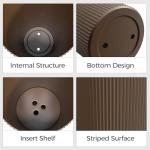 FONTOI 23.6" Tall Planter for Outdoor Plants Set of 2 Large Outdoor Plastic Striped Flower Pots, Front Porch Furniture, Garden Pots, Decorative Planters for Indoor/Outdoor, Patio, Balcony, Brown