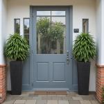 Devoko Resin Tall Planters for Outdoor Plants Set of 2, Large Taper Outdoor Planter Pots with 4 Drainage Holes, Flower Pots Modern Decor for Porch, Patio, Backyard, Home Garden (Black, 24")