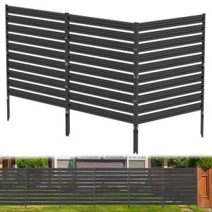 Metal Privacy Fence Panels for Outside, 42" H x 38" W (3 Panels) Air Conditioner Fences, Pool Equipment Enclosure Trash Can Fence, No Dig Privacy Screen Fencing for Outdoor, Black