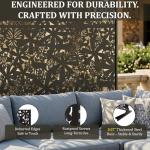 Metal Privacy Screen Outdoor 6FT – Freestanding Laser Cut Steel Garden Divider Panel with Stand, Decorative Modern Privacy Screen for Patio, Deck, Backyard & Balcony, Rustproof & Weather-Resistant