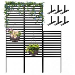 ArdeFentium 46.4" H X 47.3" W Metal Privacy Screen Outdoor - 10 Panels Freestanding Privacy Fence Panels with Stakes - Decorative Garden Air Conditioner Trash Can Pool Equipment for Backyard Patio