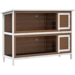 PawHut 54" 2-Story Large Rabbit Hutch Bunny Cage Wooden Pet House Small Animal Habitat with Lockable Doors, No Leak Tray and Waterproof Roof for Rabbits, Chickens, Ducks, Outdoor/Indoor Brown
