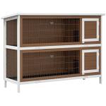 PawHut 54" 2-Story Large Rabbit Hutch Bunny Cage Wooden Pet House Small Animal Habitat with Lockable Doors, No Leak Tray and Waterproof Roof for Rabbits, Chickens, Ducks, Outdoor/Indoor Brown