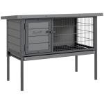 PawHut Rabbit Hutch Elevated Bunny Cage Small Animal Habitat with Metal Frame, No Leak Tray, Metal Wire Pan and Openable Water-Resistant Asphalt Roof for Indoor/Outdoor Gray