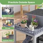 Wood Rabbit Hutch with Balcony - Small Animal House Bunny Cage on Wheels for Indoor Outdoor, Rabbit Cage Included Ramp, Pull Out Tray, (Grey with Pattern)