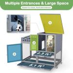 Wood Rabbit Hutch with Balcony - Small Animal House Bunny Cage on Wheels for Indoor Outdoor, Rabbit Cage Included Ramp, Pull Out Tray, (Grey with Pattern)