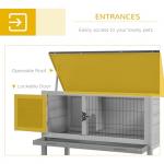 PawHut Elevated Wooden Rabbit Hutch, Indoor/Outdoor Bunny Cage with Hinged Asphalt Roof and Removable Tray for Guinea Pig, Gray