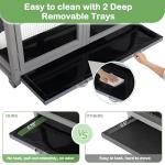 Wood Rabbit Hutch with Balcony - Small Animal House Bunny Cage on Wheels for Indoor Outdoor, Rabbit Cage Included Ramp, Pull Out Tray, (Grey with Pattern)