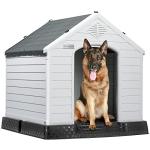 LEMBERI Durable Waterproof Plastic Dog House for Small to Large Sized Dogs, Indoor Outdoor Doghouse Puppy Shelter with Elevated Floor, Easy to Assemble (Gray, 42" L x 38" W x 39" H)