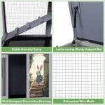 Wood Rabbit Hutch with Balcony - Small Animal House Bunny Cage on Wheels for Indoor Outdoor, Rabbit Cage Included Ramp, Pull Out Tray, (Grey with Pattern)