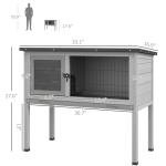PawHut Elevated Wooden Rabbit Hutch, Indoor/Outdoor Bunny Cage with Hinged Asphalt Roof and Removable Tray for Guinea Pig, Gray