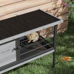 PawHut Rabbit Hutch Elevated Bunny Cage Small Animal Habitat with Metal Frame, No Leak Tray, Metal Wire Pan and Openable Water-Resistant Asphalt Roof for Indoor/Outdoor Gray