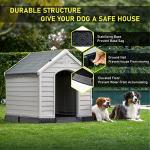 LEMBERI Durable Waterproof Plastic Dog House for Small to Large Sized Dogs, Indoor Outdoor Doghouse Puppy Shelter with Elevated Floor, Easy to Assemble (Gray, 42" L x 38" W x 39" H)