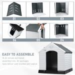 LEMBERI Durable Waterproof Plastic Dog House for Small to Large Sized Dogs, Indoor Outdoor Doghouse Puppy Shelter with Elevated Floor, Easy to Assemble (Gray, 42" L x 38" W x 39" H)
